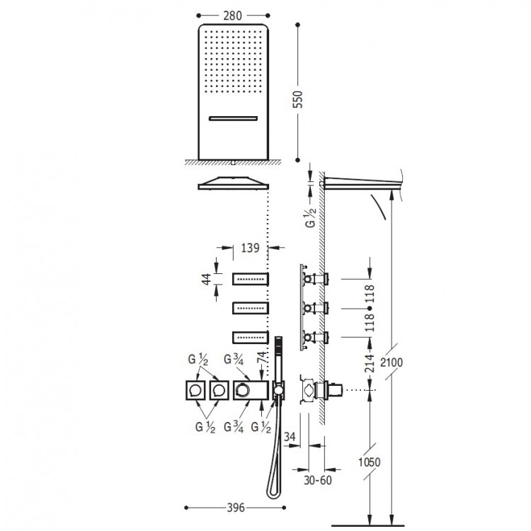 Termostata dušas sistēma TRES Shower Space 20735401