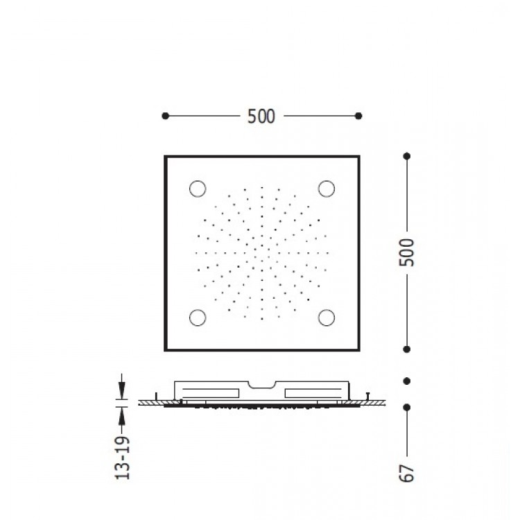 Dušas galva TRES Chromotherapy 50x50 cm, hroms 29996201