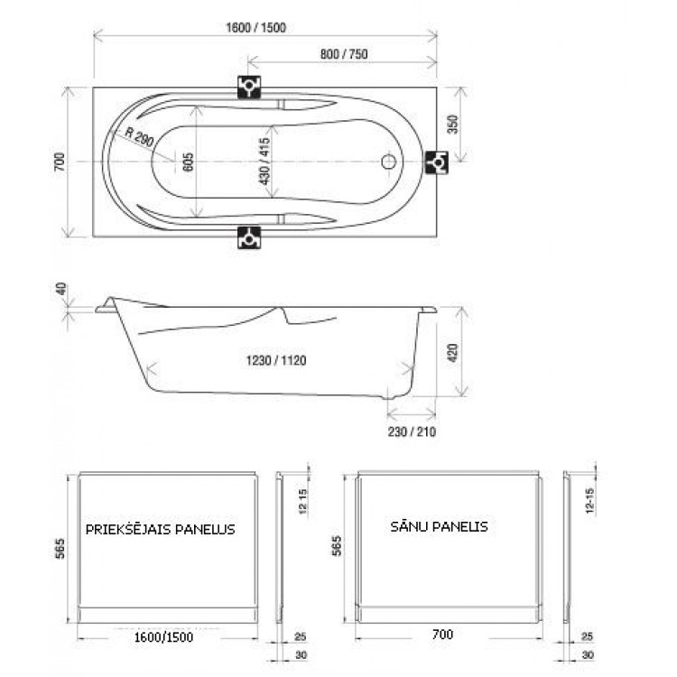 Taisnstūra vanna RAVAK VANDA II 150x70