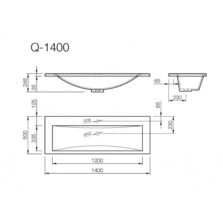 Vannas istabas izlietne Vispool Q-1400 140x50 cm, balta