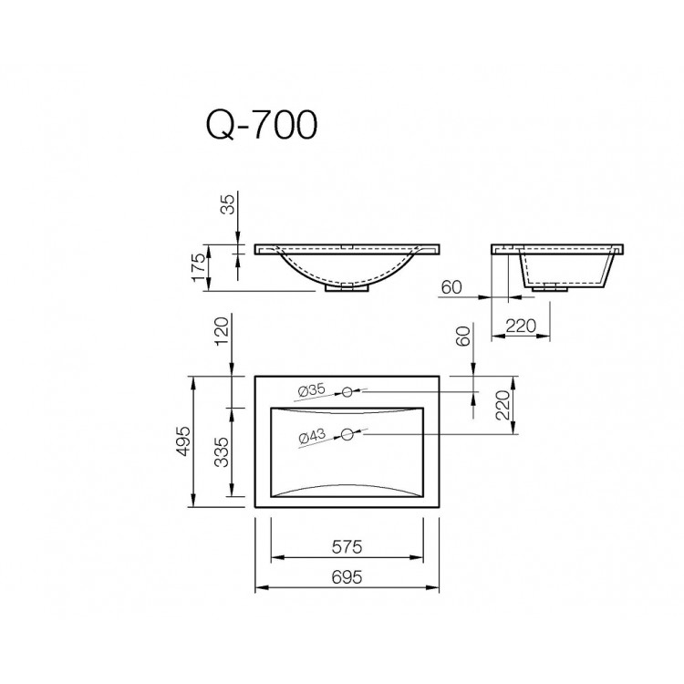 Vannas istabas izlietne Vispool Q-700 70x50 cm, balta