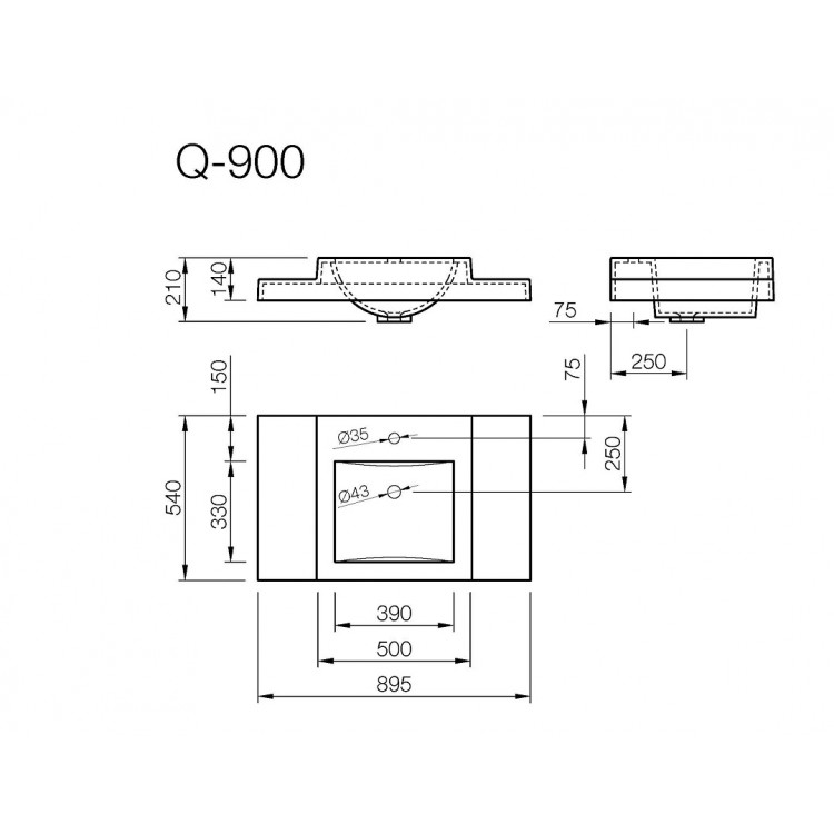 Vannas istabas izlietne Vispool Q-900 90x54 cm, balta