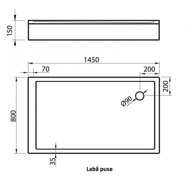 Dušas paliktnis taisnstūra Vispool QQ-145 1450x800mm