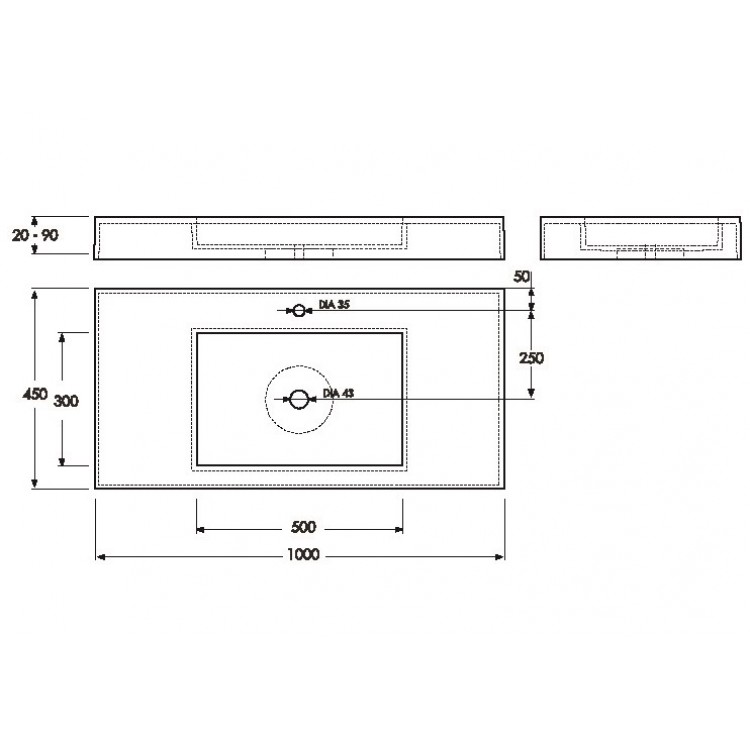 Vannas istabas izlietne Vispool F-1000 100x45 cm, balta