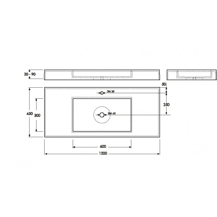Vannas istabas izlietne Vispool F-1200 120x45 cm, balta