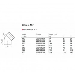 PVC Ārdarbu kanalizācijas līkums DN160 45°