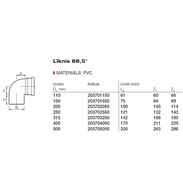PVC Ārdarbu kanalizācijas līkums DN160 87.5°