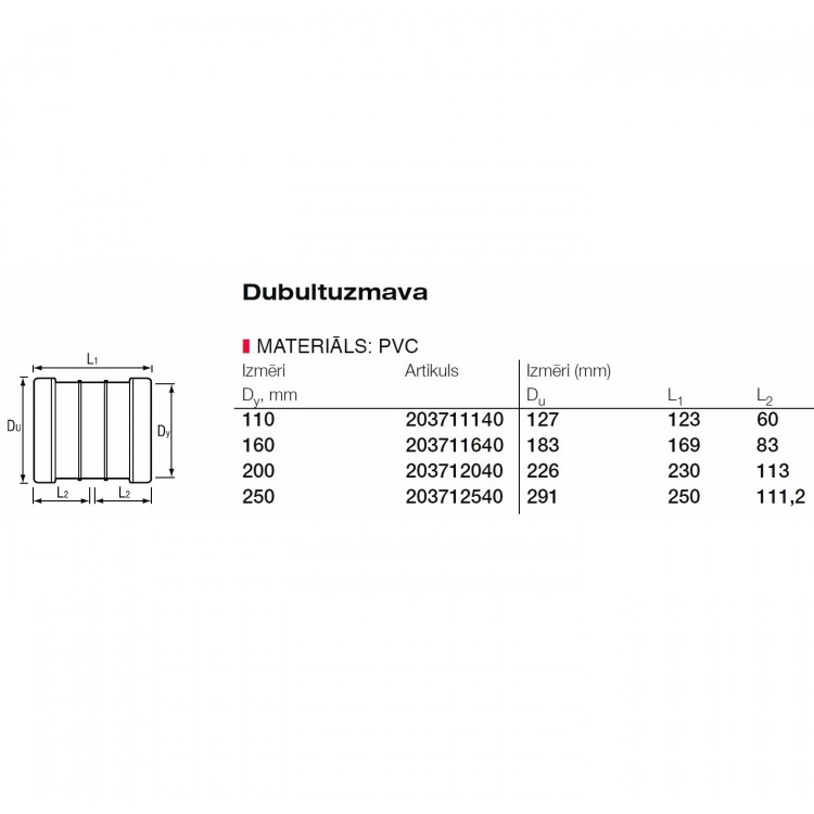 PVC Ārdarbu kanalizācijas dubultuzmava Dn200