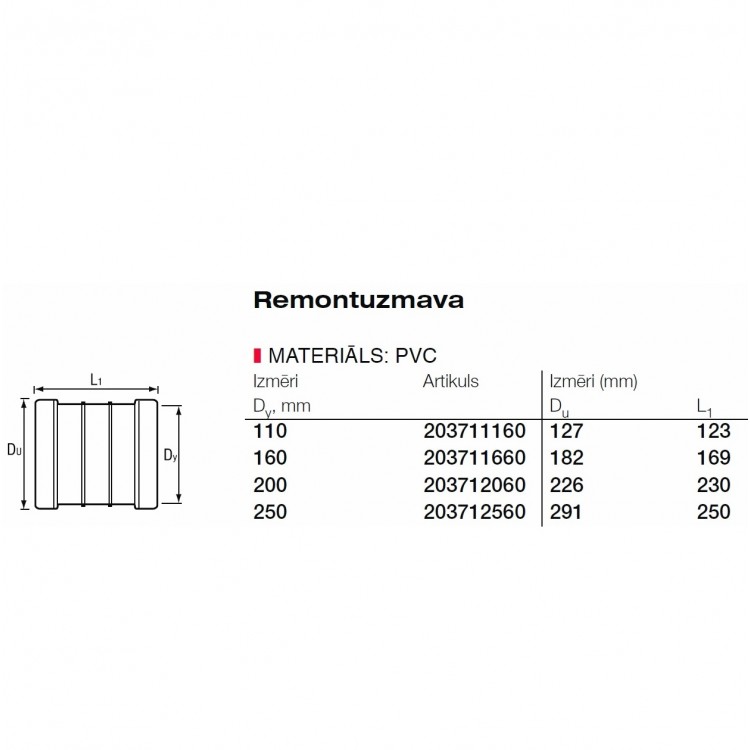 PVC Ārdarbu kanalizācijas remontuzmava Dn160