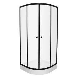 Dušas stūris pusapaļš AQUALINE 90x90 cm ar paliktni, melns/caurspīdīgs