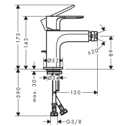Bidē maisītājs Hansgrohe Rebris E, 72211000