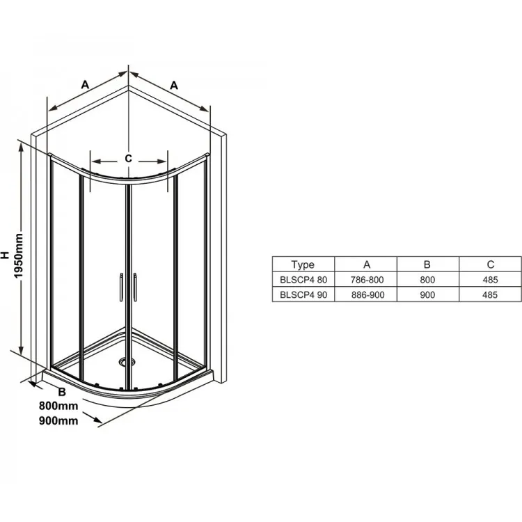 Dušas stūra komplekts pusapaļš RAVAK Blix Slim BLSCP4 80x80cm ar paliktni, melns